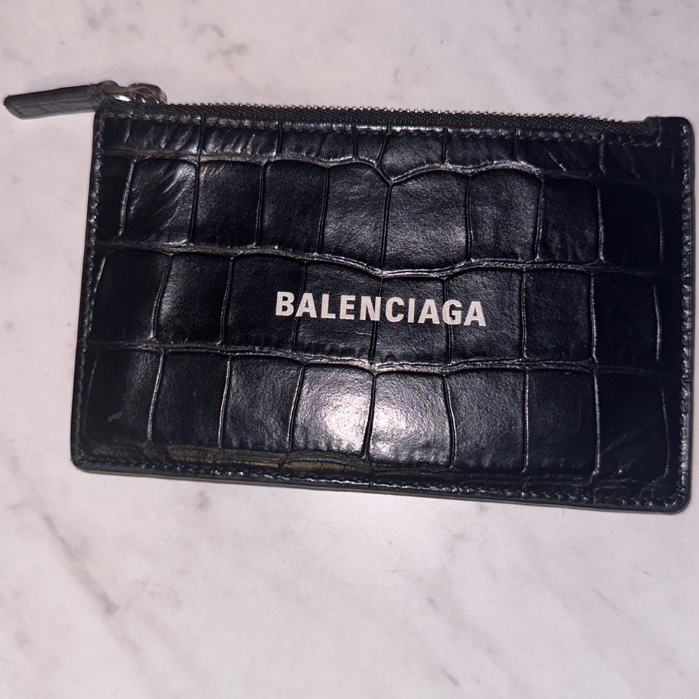 Balenciaga Embossed Leather Zip Card Holder